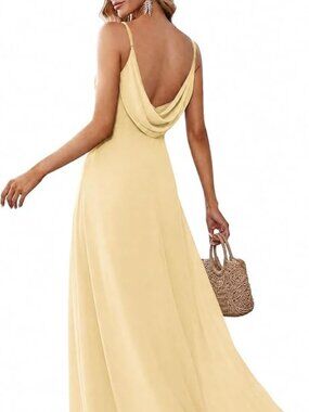 Ever Pretty Yellow Backless Cowl-Back Maxi Dress